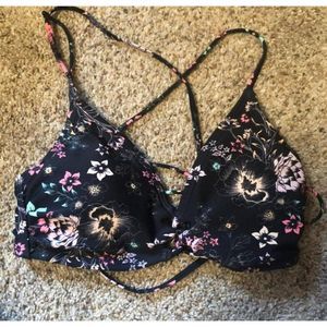 Boutique Brand Women's Black Floral Bikini Strappy Swim Top Medium